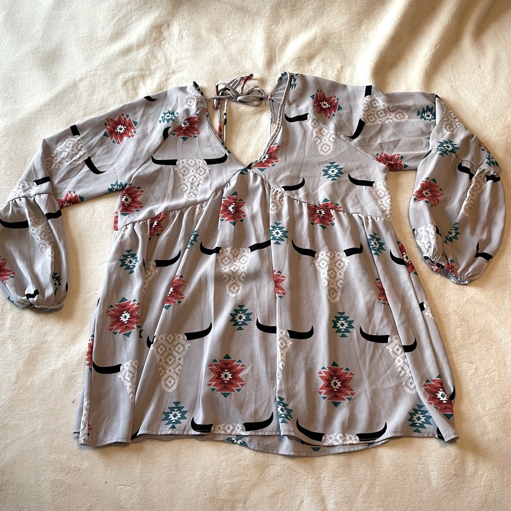 BohoBlu Western-Patterned Blouse
